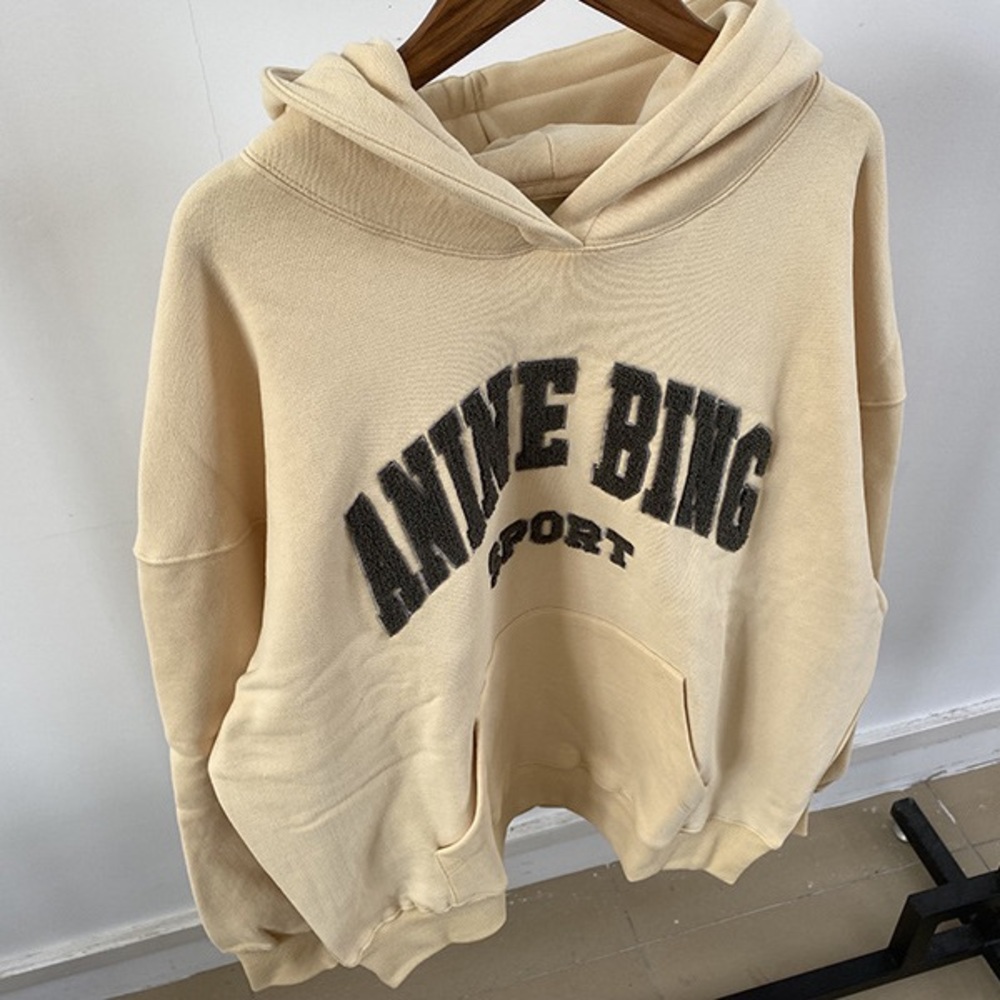 Anine Bing Cream Hoodie with Black Logo - Picture 2 of 7